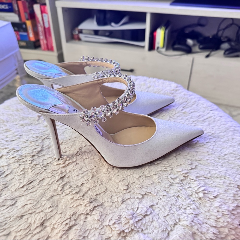 Jimmy Choo White Bing 100 crystal-embellished mules - Picture 2 of 6